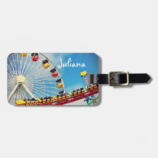観覧車とジェットコースター写真名前をカスタムする ラゲッジタグ (正面横)