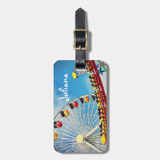 観覧車とジェットコースター写真名前をカスタムする ラゲッジタグ (正面縦)