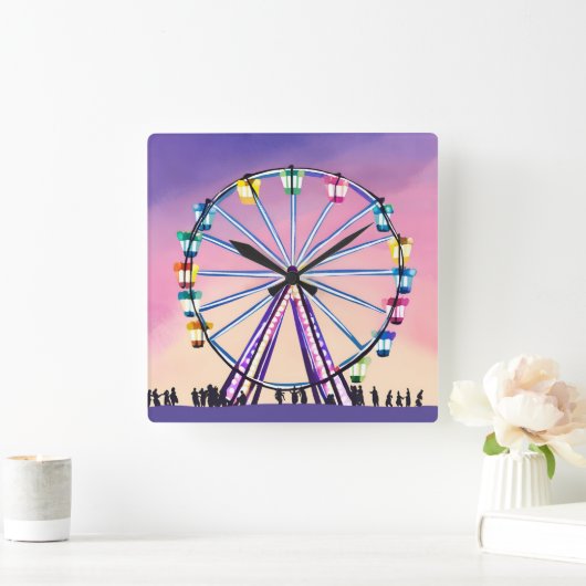 観覧車の夕日 | 美しい水色 スクエア壁時計 (ホーム)