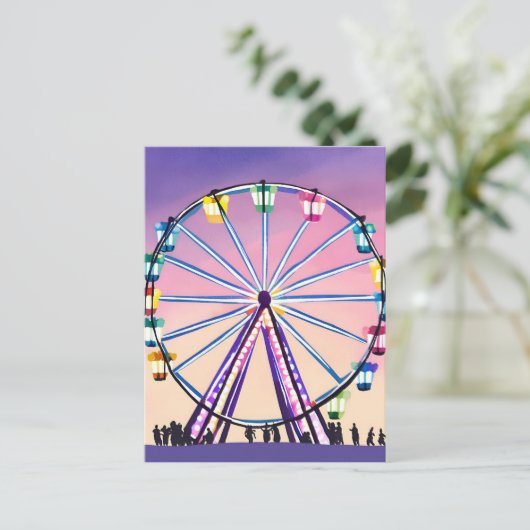 観覧車の夕焼け | 美しい水彩画 ポストカード (スタンド正面)