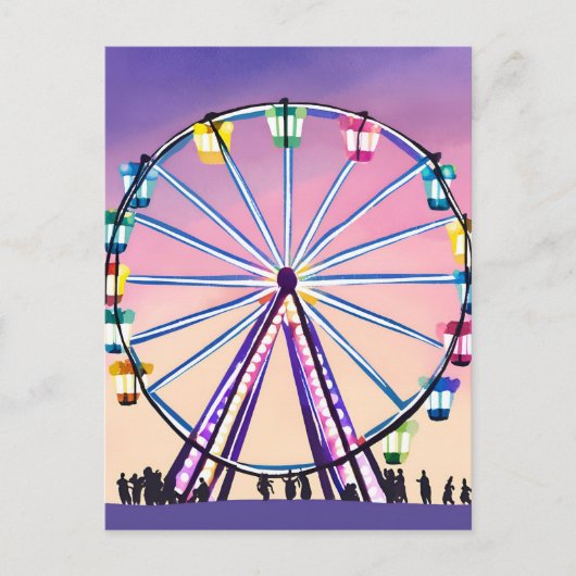 観覧車の夕焼け | 美しい水彩画 ポストカード (正面)