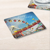 観覧車ローラーコースターハッピーバースデースクリプト スクエアペーパーコースター (アングル)