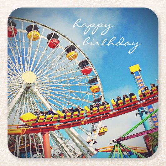 観覧車ローラーコースターハッピーバースデースクリプト スクエアペーパーコースター (正面)
