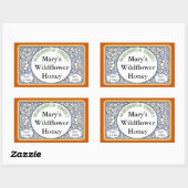 観賞用の花と芽はちみつ瓶 長方形シール (シート)