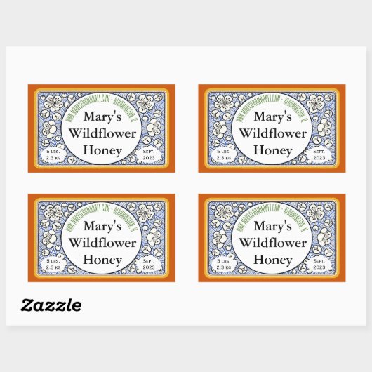 観賞用の花と芽はちみつ瓶 長方形シール (シート)