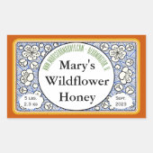 観賞用の花と芽はちみつ瓶 長方形シール (正面)