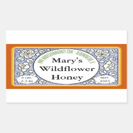 観賞用の花と芽はちみつ瓶 長方形シール