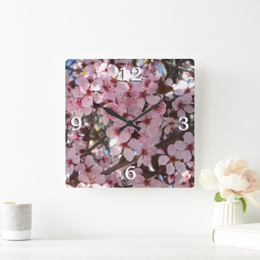 観賞用の花の木の上のピンクの花 スクエア壁時計 (ホーム)