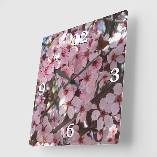 観賞用の花の木の上のピンクの花 スクエア壁時計 (傾斜)