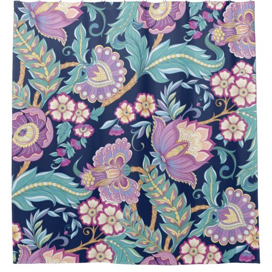 観賞用の花を様式化したシームレスなパターン シャワーカーテン (正面)