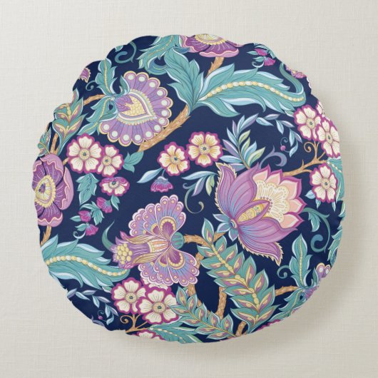 観賞用の花を様式化したシームレスなパターン  ラウンドクッション (正面)