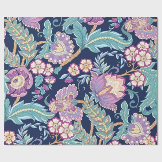 観賞用の花を様式化したシームレスなパターン  ラッピングペーパー (フラット)