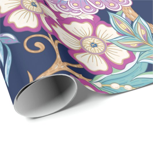 観賞用の花を様式化したシームレスなパターン  ラッピングペーパー (ロールコーナー)