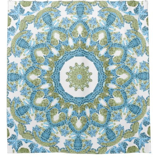 観賞用の青い緑の白い装飾 シャワーカーテン (正面)