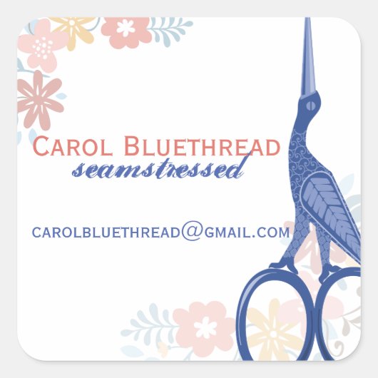 観賞用の鳥のコウノトリはさみ裁縫 スクエアシール (正面)