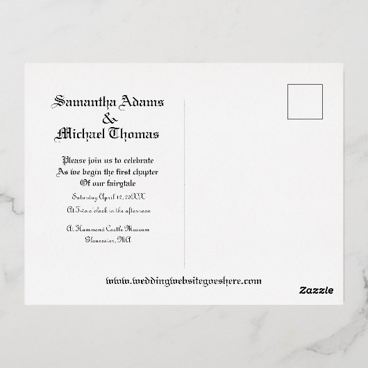 観賞用スクロール童話結婚式招待状 箔シーズンポストカード (裏面)