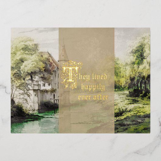 観賞用スクロール童話結婚式招待状 箔シーズンポストカード (正面)