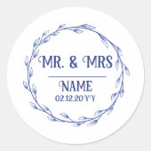 観賞用ダークブルー結婚フレームパーソナライズされた ラウンドシール (正面)