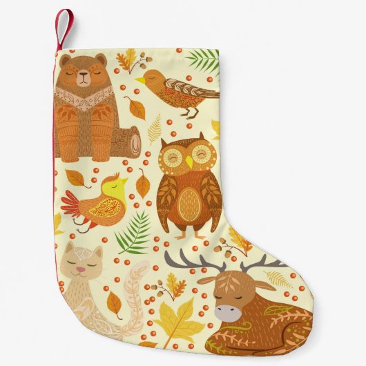 観賞用森林動物イラストレーション。 スモールクリスマスストッキング (正面)