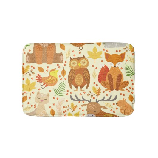 観賞用森林動物イラストレーション。 バスマット (正面)