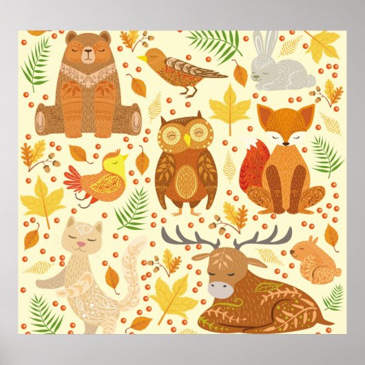 観賞用森林動物イラストレーション。 ポスター (正面)