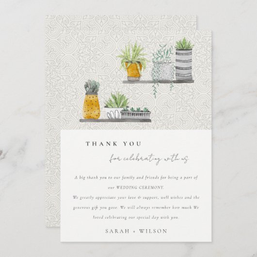 観賞用鉢植え葉付き植物性結婚植物 サンキューカード (正面/裏面)