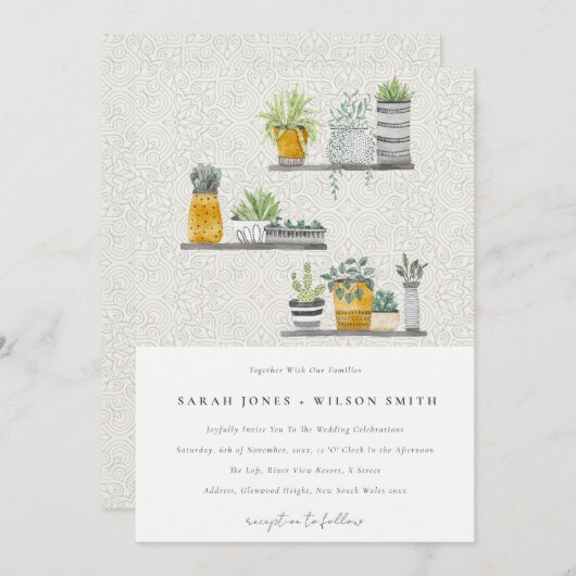 観賞用鉢植え葉付き植物性結婚植物 招待状 (正面/裏面)