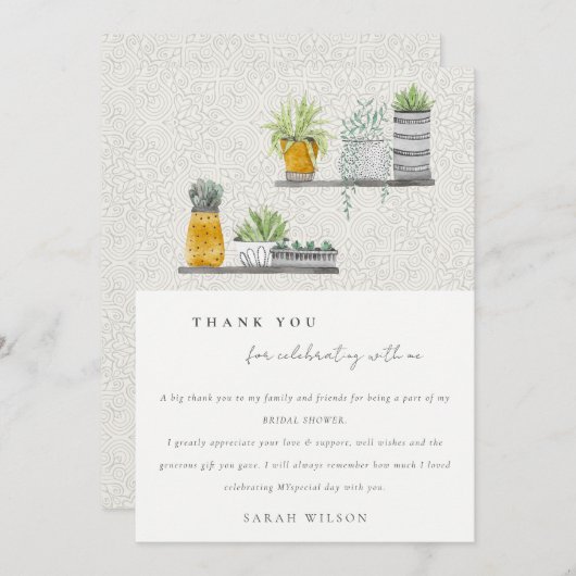 観賞用鉢植え葉植物性ブライダルシャワー サンキューカード (正面/裏面)