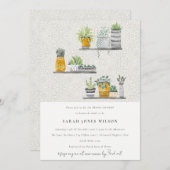 観賞用鉢植え葉植物性ブライダルシャワー 招待状 (正面/裏面)