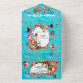 観賞蝶と水色の花。全 オールインワン招待状 (外側)