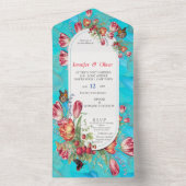 観賞蝶と水色の花。全 オールインワン招待状 (内側)