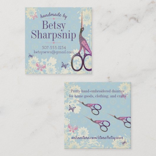 観賞鳥コウハサミ裁縫刺繍 スクエア名刺 (正面/裏面)