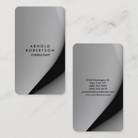 角が丸いグレーエレガント黒 名刺 (正面/裏面)