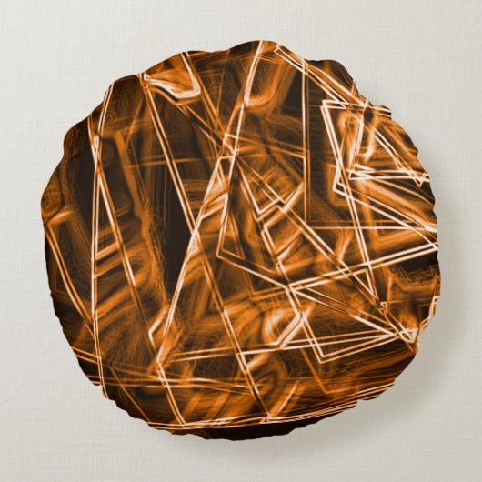 角が四角で「ネオン」オレンジ色の斑点 ラウンドクッション (裏面)