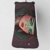 角と赤い口紅を持つ美しい女性 ゴルフヘッドカバー (回転90)