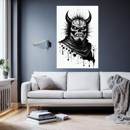 角と黄色い目を悪魔にする | AI Art ポスター