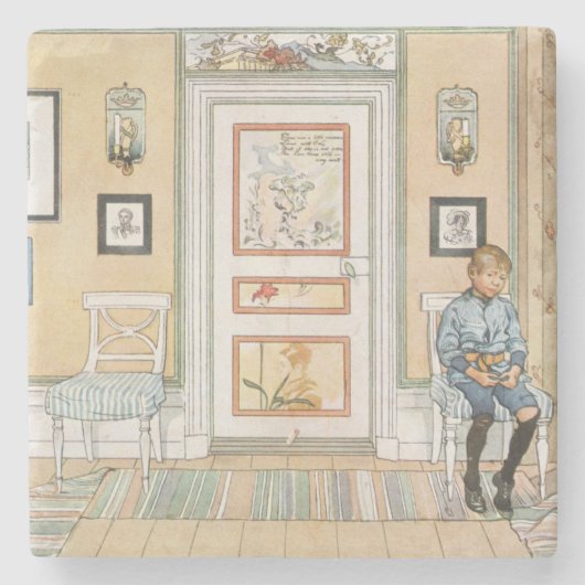 角に座っている少年（Carl Larsson著） ストーンコースター (正面)