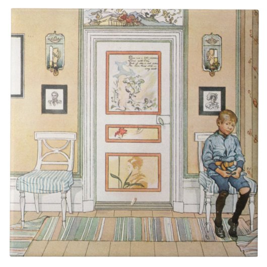 角に座っている少年（Carl Larsson著） タイル (正面)