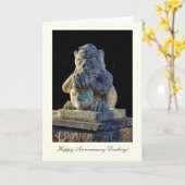 角のある不気味なグロテスク - 愛する人へ、ハッピーアニバーサリー カード (黄色い花)