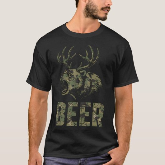 角のある吠える熊 ビール ハンティング ヴィンテージ Tシャツ (正面)