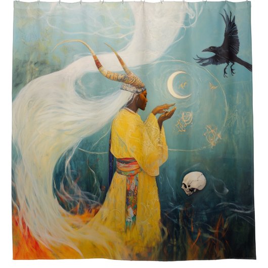 角のある女司祭ムーンオカルト暗黒のウィッチーAIアート シャワーカーテン (正面)