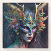 角のある小妖精や小人女性ファンタジーアートガラスコースター ガラスコースター (正面)