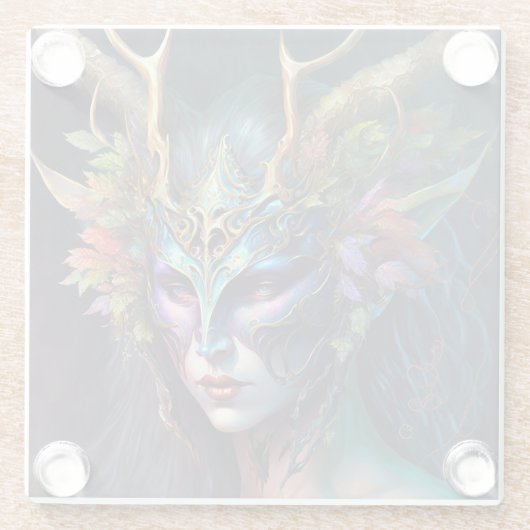 角のある小妖精や小人女性ファンタジーアートガラスコースター ガラスコースター (裏面)