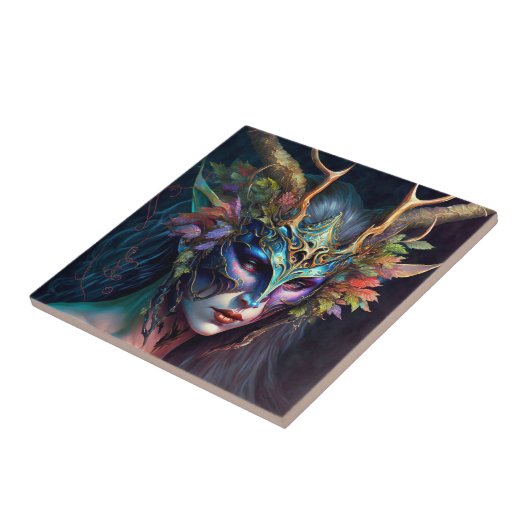 角のある小妖精や小人女性ファンタジーアートセラミックタイル タイル (側面)