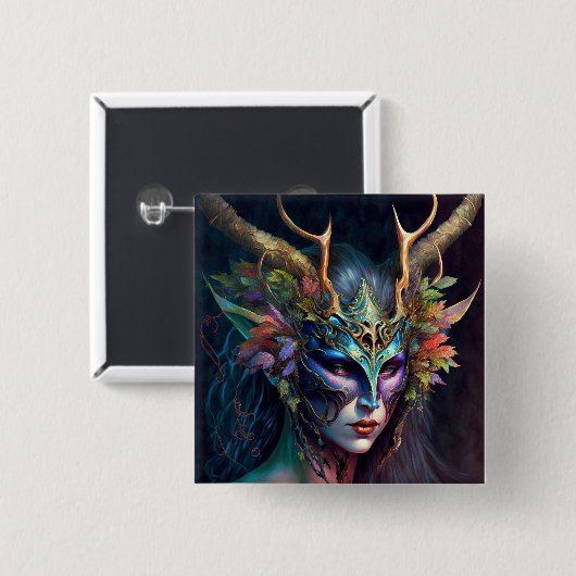角のある小妖精や小人女性ファンタジーアートボタン 缶バッジ (正面&裏面)