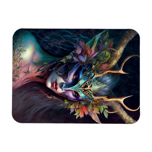 角のある小妖精や小人女性ファンタジーアートマグネット マグネット (横)