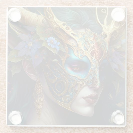 角のある小妖精や小人女性ファンタジーアート ガラスコースター (裏面)