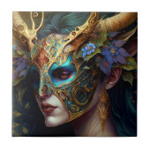 角のある小妖精や小人女性ファンタジーアート タイル (正面)