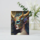 角のある小妖精や小人女性ファンタジーアート ポストカード (スタンド正面)