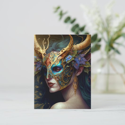 角のある小妖精や小人女性ファンタジーアート ポストカード (スタンド正面)